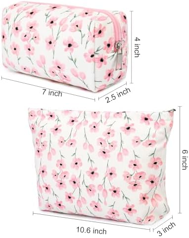 SOIDRAM 2 Pieces Flower Makeup Bag Large Floral Cosmetic Bag Capacity Canvas - Image 3