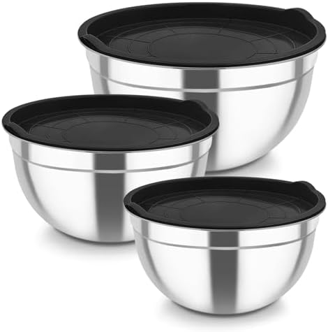 TeamFar Mixing Bowls, Stainless Steel Nesting Salad Bowls & Airtight Lids by TeamFar