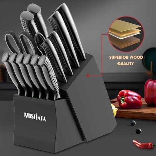 MOSFiATA Kitchen Knife Set, Dishwasher Safe, Titanium Plated Knife Block Set - Image 4