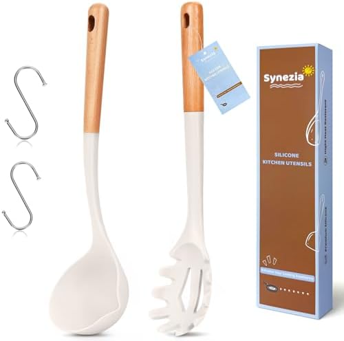 Silicone Soup Ladle Spoon, Kitchen Soup Cooking Spoons Set, Large Spaghetti by Synezia