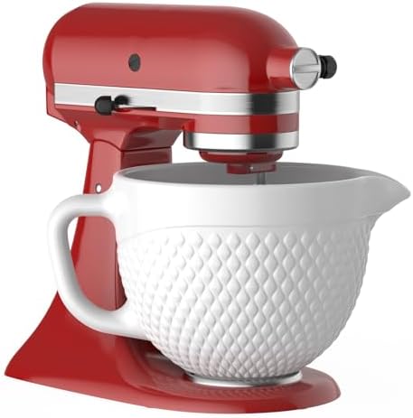 GVODE White Ceramic Mixer Bowl for KitchenAid Stand Mixer, 5 Qt Tilt-Head by GVODE