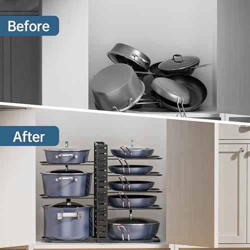 ORDORA Pots and Pans Organizer Under Cabinet 14.6", 8-Tier Adjustable Rack - Image 7