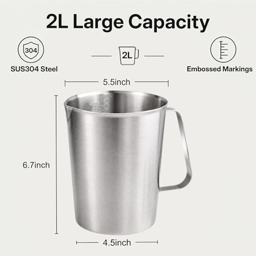 KSENDALO 64Oz/8Cup Stainless Steel Pitcher, 2 Liter Metal Container - Image 2