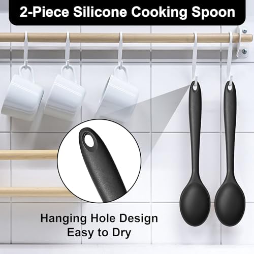 E-far Silicone Cooking Spoon Set of 2, Heat Resistant Mixing Spoon Utensils - Image 5