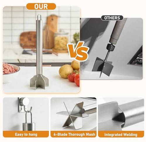 Meat Masher, 6 Blade Stainless Steel Ground Beef Chopper Kitchen Tool - Image 5