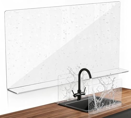 PRETYZOOM Kitchen Sink Splash Guard, Tall Clear Acrylic Water Barrier by PRETYZOOM