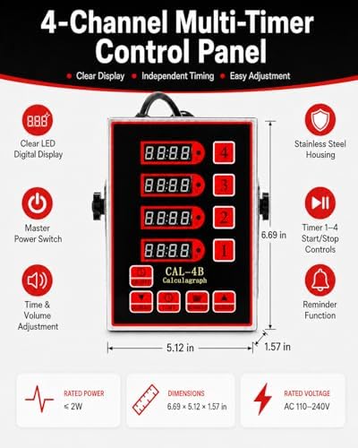 Commercial 4 Channels Digital Kitchen Timer, Calculagraph Fry Timer - Image 3