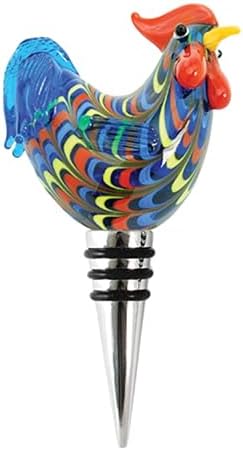 Twine Rooster Bottle Stopper, Glass Rooster Wine Bottle Stopper, Keep Wine Fresh by TWINE