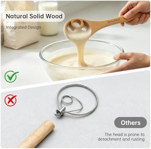 Danish Dough Whisk 2 Pack, Wooden Sourdough Bread Whisk - Image 4