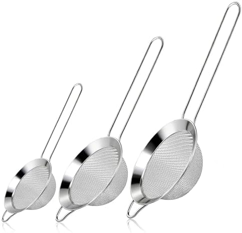 3 Pcs Fine Mesh Strainers with Handle, Stainless Steel Sifter Metal Strainer Set by LoveBB