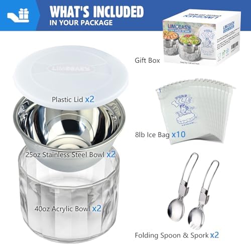 LIMOEASY Small Chilled Serving Bowl 2 Pack, 25oz Ice Chilled Dip Bowl - Image 2