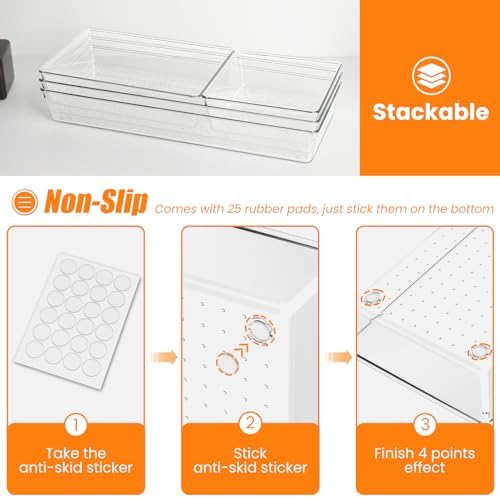 12 Pack Clear Plastic Drawer Organizer Set, Acrylic Non Slip Non Cracking - Image 3