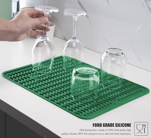 Silicone Dish Drying Mat, Non-Slip Easy Clean Sink Mat, Dark Green - Image 5