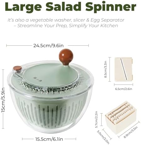 Salad Spinner Large with 5-Blade Slicer & Egg Yolk Strainer - Image 3