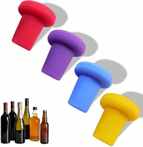 Reusable Silicone Wine Stoppers, 4 Pack Airtight Leak-Proof Bottle Sealer by SAYUANVA