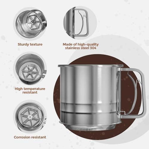 Stainless Steel 5 Cups Hand Press Flour Sifter - Image 4