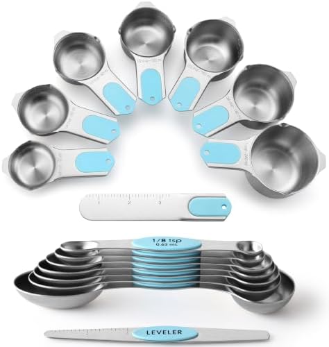 Spring Chef 15 Magnetic Measuring Cups & Spoons Set w/Levelers, Aqua Sky by SpringChef