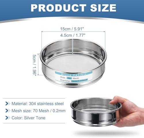 PATIKIL 70 Mesh Lab Sieve, 5.9" Diameter Sifting Screen 304 Stainless Steel - Image 2