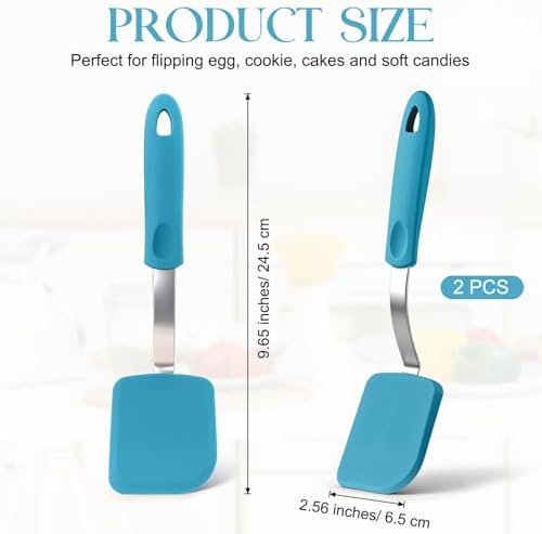 2Pcs Mini Silicone Cookie Brownie Spatula, Solid Flat, Light Blue - Image 2