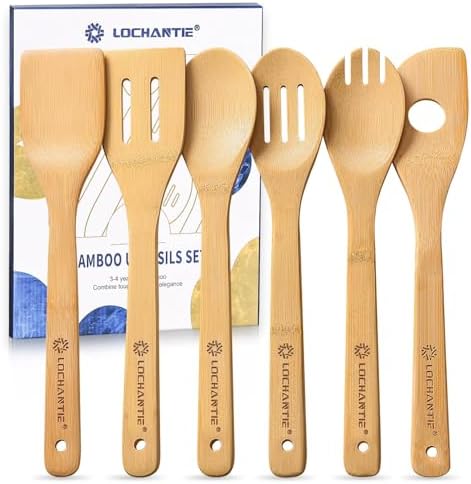 Wooden Spoons for Cooking Bamboo Utensils Set by LOCHANTIE