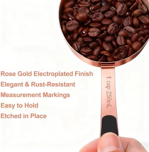 Bopei 10-Pcs Stainless Steel Measuring Cups & Spoons Set, Rose Gold - Image 4