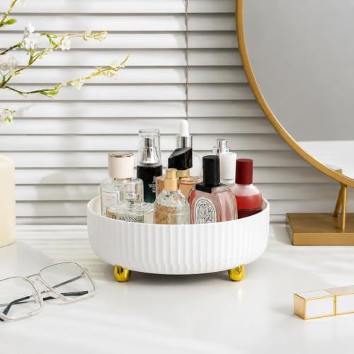 360 Rotating Makeup Perfume Organizer Skincare Tray, Small Ivory White - Image 2