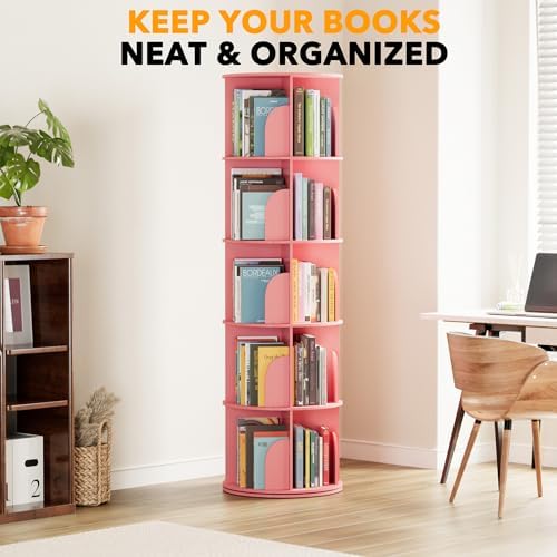 SpaceAid 5 Tier Rotating Bookshelf Tower, Spinning Bookcase Lazy Susan - Image 6