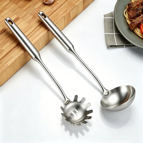 Stainless Steel Pasta Server and Cooking Spoon, Large Soup Ladle, Spaghetti - Image 7