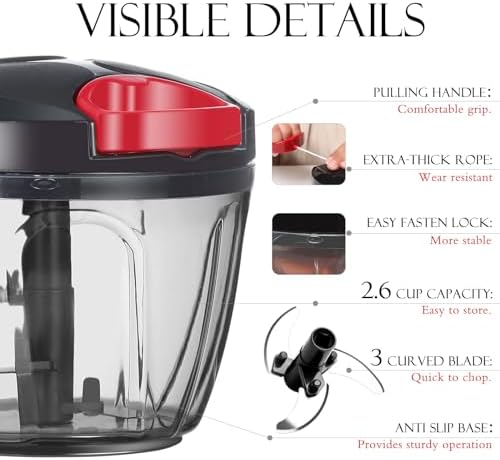 Ourokhome Manual Food Processor Vegetable Chopper, Portable Hand Pull String - Image 3