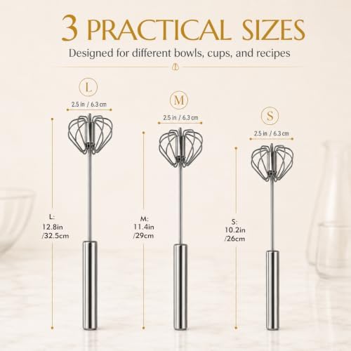 Kerros 3 Pack Semi Automatic Whisk Set, Stainless Steel Egg Beaters - Image 3