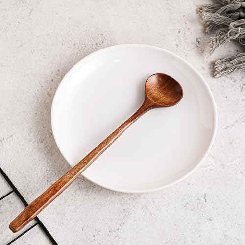 Long Soup Spoons, 11In Korean Style Natural Wood Long Handle Round Spoons - Image 5
