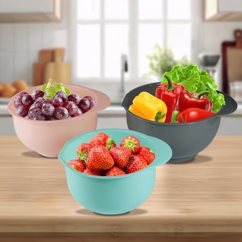 Set of 3 Mixing Bowls with Pour Spout-Nesting Design Saves Space - Image 7