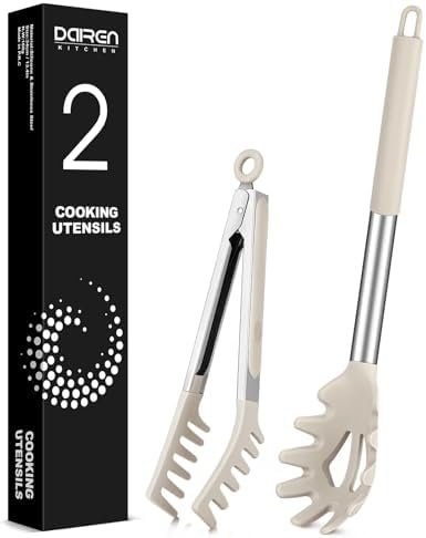Silicone Spaghetti Spoon and Pasta Tong, Server Fork by DaiRenKitchen