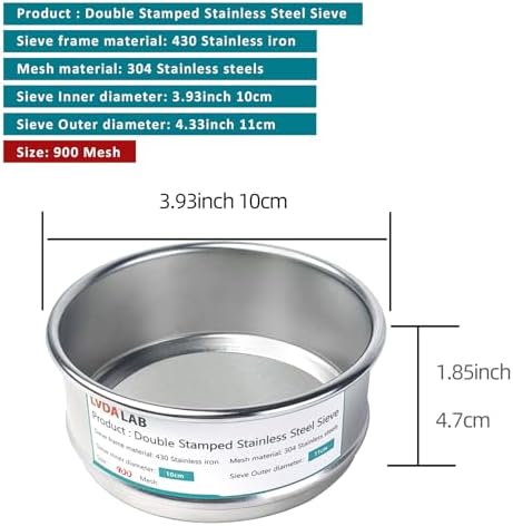 4" 304 Stainless Steel Lab Sieve, 900 Mesh Screen Sifter - Image 2