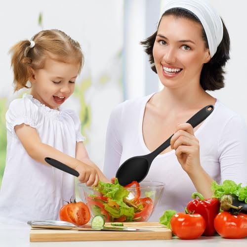 Cooking Spoon 2Pcs 10.8'' Large Serving Spoons Black Heat Resistant Silicone - Image 4