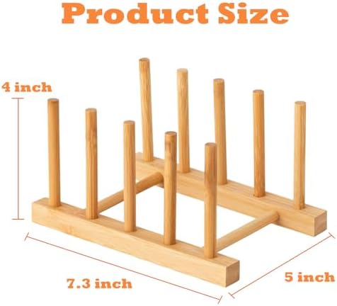 4 Pcs Bamboo Wooden Dish Rack, Plate Organizer - Image 2