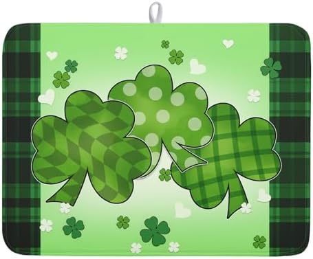 St Patricks Day Shamrocks Lucky Clovers Dish Drying Mat by Kawani