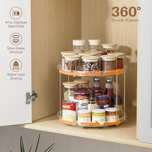 LAMU 12in 2 Tier Lazy Susan Organizer Large Lazy Susan Turntable Rotating Spice - Image 2