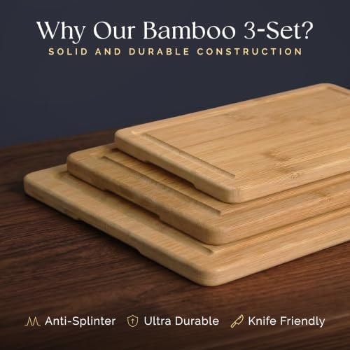 Pre-Oiled, Non Toxic 3-Piece Bamboo Cutting Board Set of 3 - Image 4