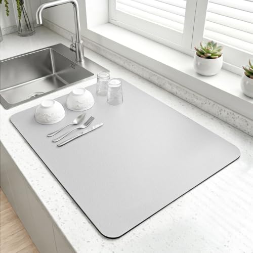 LOPNUR Small Dish Drying Mat for Kitchen Counter, Light Grey by LOPNUR