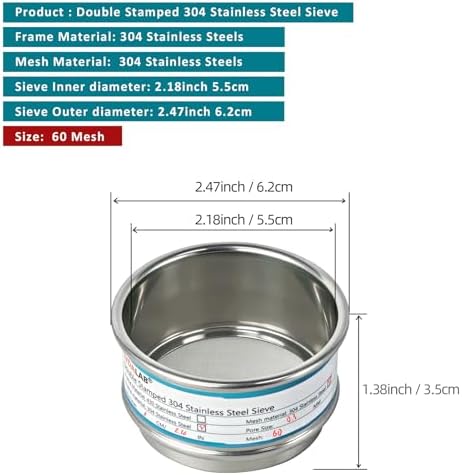 2.36" Full 304 Stainless Steel Mini Lab Sieve, 60 Mesh Sifter - Image 2