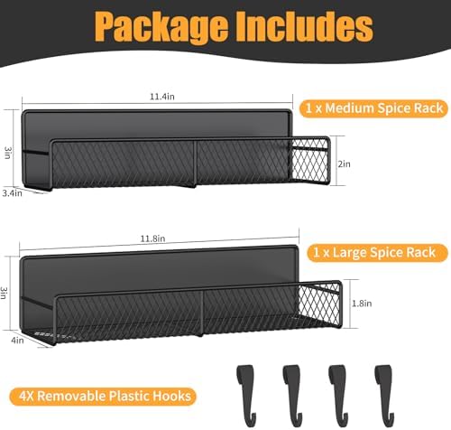 Magnetic Spice Rack for Refrigerator, 2 Pack Metal Magnetic Shelf Black - Image 2