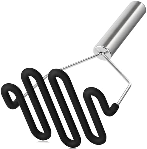 Non-Scratch Potato Masher Silicone Heavy Duty Stainless Steel Wire Black by Urbanstrive