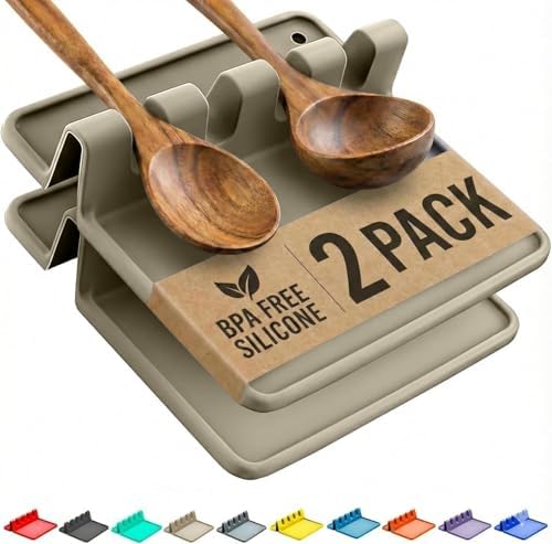 2 Pack Sage Silicone Spoon Rest by CoolerKitchen