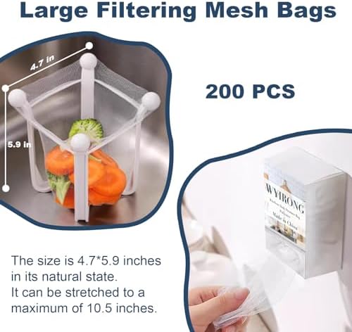 WYIRONG 200 PCS Large Kitchen Disposable Mesh Sink Strainer Bag - Image 2