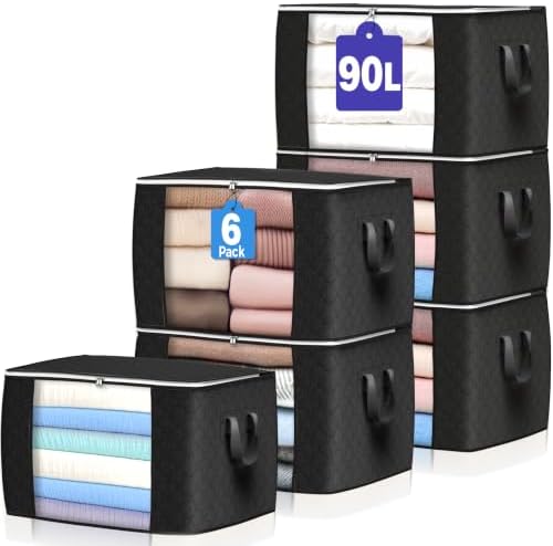 90L Large Storage Bags, 6 Pack Clothes Storage Bins Closet Organizers by BuddingJoy-BuildaJoyfulLifeforYou