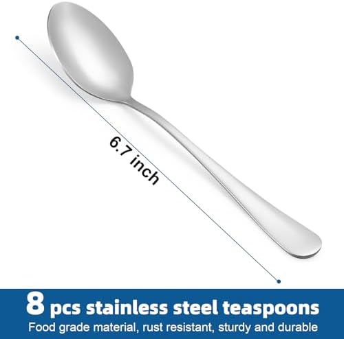 8 Pcs Teaspoons Set, Food-Grade Stainless Steel Spoons Silverware, Cutlery Tea - Image 2