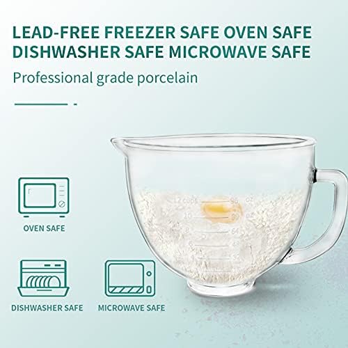 Glass Bowl Compatible With KITCHENAID Stand Mixer, With Red Lid Compatible with - Image 5