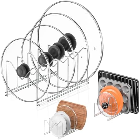 HzTinT 3 Pack Pot Lid Organizer, Holds 15 Lids, Plate & Cutting Board Rack by HzTinT