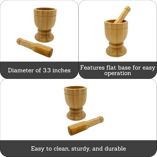 IMUSA USA Bamboo Mortar and Pestle - Image 2